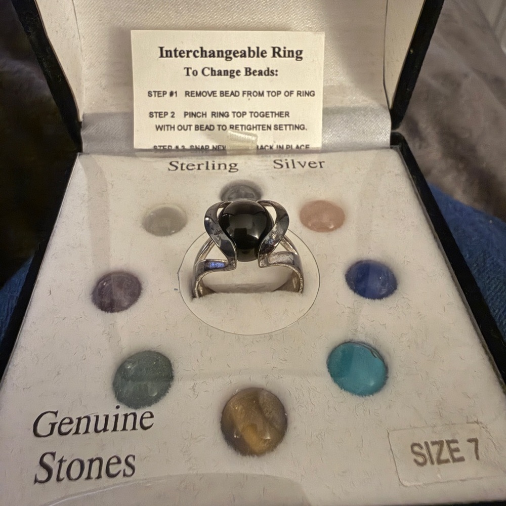 Unique Vintage Sterling Silver Interchangeable Ring with Black Stone